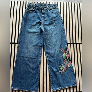 Ed Hardy Dragon Blue Wide Leg Denim Jeans  size 30
